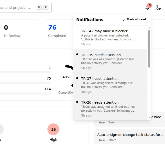 Show automated notifications about stalled tasks